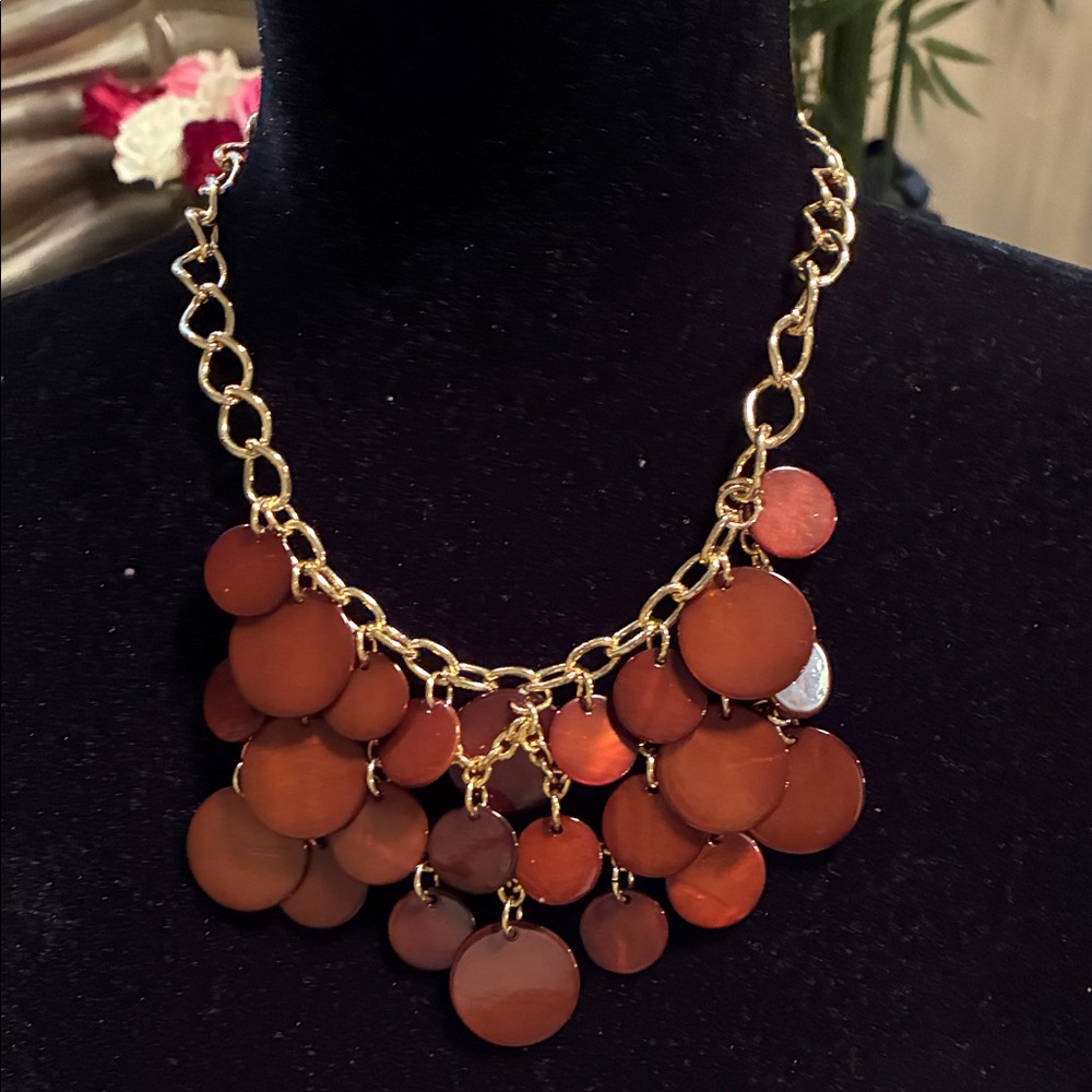 Elegant Gold and Brown Disc Necklace